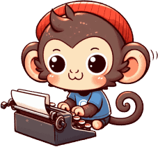 drawing of a chibi monkey with a typewriter